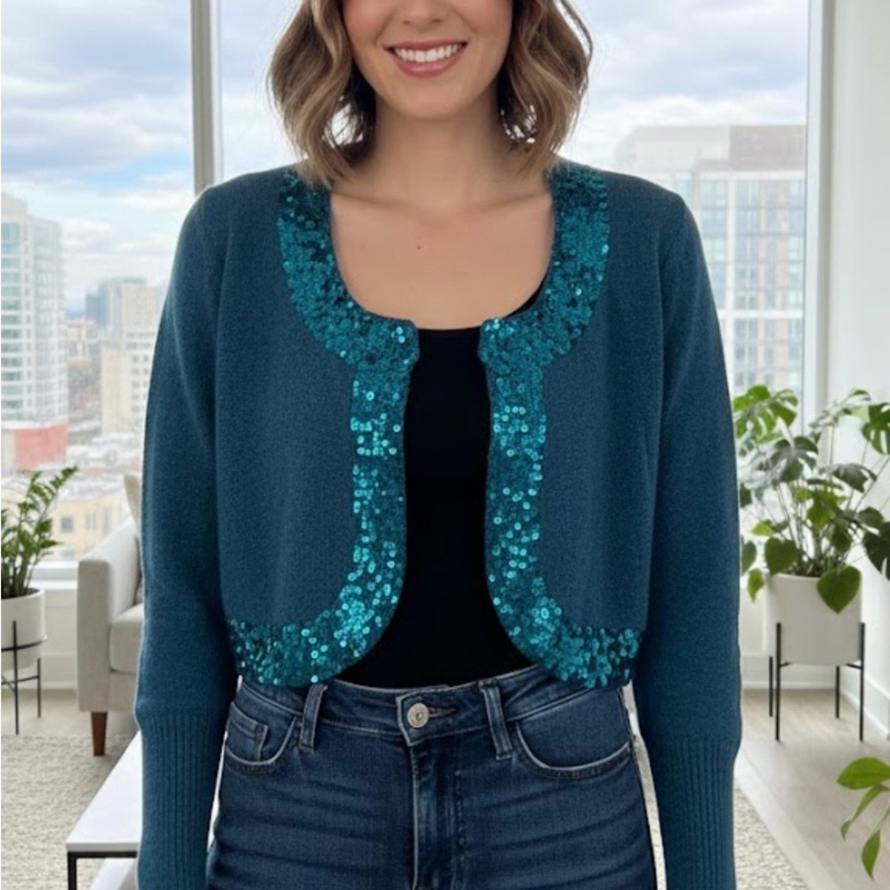 Teal Sequin Women's Sweater
